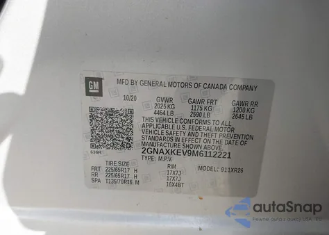 2021 Chevrolet Equinox Fwd Lt из США, поврежденный, VIN 2GNAXKEV9M6112221